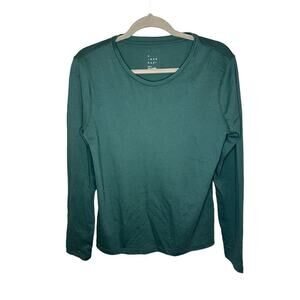 A New Day Women's Small Solid Green Long Sleeve Round Neck Supima Cotton Tee